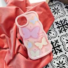 1 pieza Funda de teléfono con patrón de mariposa de onda de dopamina del milenio de colores, compatible con iPhone 16/compatible con Redmi Note 11 4G/compatible con Galaxy A55/compatible con Infinix Note 30/compatible con Moto E30 - Rosa - Ver 3