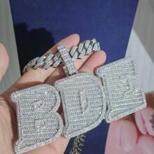 Customized New Big Letter Number Pendant Zinc Alloy Cubic Zirconia DIY Name Hip Hop Rap Personalized Couple Everyday Wear Jewelry With One 50cm Woven Chain Included, Gold, Stylish, Colorful, Vintage, Simple, Unisex, Casual, Cuties, Custom, Personalized, Unique, Ideal Gifts For Him, Middle School Students, High School Senior High School Students, College Students, University Students, Freshman, Sophomore, Underclassmen - Multicolor - View 5