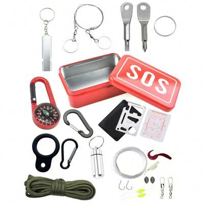 6/8/10pcs Outdoor Survival Tool Kit, Full Set Of Wilderness Survival Gear, SOS Box Survival Kit Emergency Pack