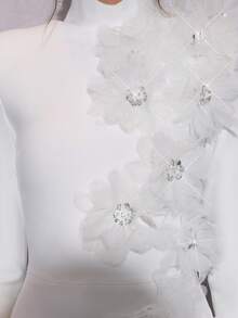 Modphy 女士长袖白色3D立体花卉绷带连衣裙，饰有水晶花朵，适合婚礼、晚宴、生日、复活节等正式场合，尺码齐全，可作礼服、晚礼服、婚礼宾客等。 - 白色 - 查看 8