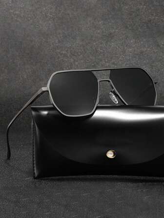 Gafas de sol de doble haz de moda para mujer y hombre, con montura de metal vintage de gran tamaño en forma cuadrada, clásicas y grandes, (sin bolsa para gafas) para verano, playa, vacaciones, exteriores y viajes