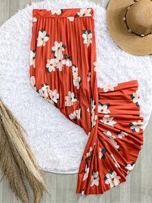 Long Pleated Evangelical Flower Skirt - Burnt Orange - View 5