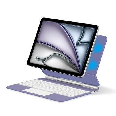 适用于 11/13 英寸 iPad Air M3/2025/A16（第 11/10 代）的键盘保护套，也适用于 11/12.9/13 英寸 iPad Pro M4/M2（第 6/5/4 代）和 10.9 英寸 iPad Pro（第 3/2 代），无线背光磁吸智能键盘保护套，紫色