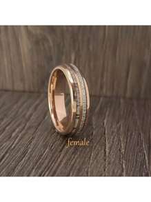 Modna i luksusowa obrączka ze stali nierdzewnej z jego i jej imitacją meteorytu i poroża jelenia Zestaw ślubny w kolorze różowego złota, obrączka z różowego złota Rocznica pamiątkowa obrączka