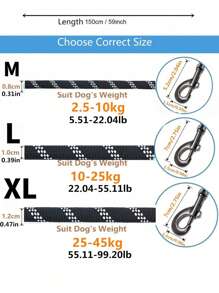 1pc Dog Leash, Leash, Dog Lead, Dog Rope, Slip Lead Dog Leash, Reflective Dog Leashes, Highly Reflective Dog Leash, Slip-On Dog Lead, Slip-On Rope Leash, Strong Dog Lead, Rope Dog Lead, Black Dog Leads, Reflective Dog Leashes, Anti Pull Leash , Slip Lead Dog Leash, Pet Lead Leash