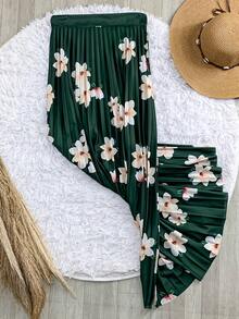 Long Pleated Evangelical Flower Skirt - Hijau Tentara - View 3