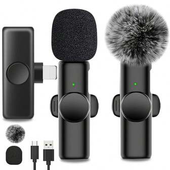Micrófono inalámbrico de solapa para teléfono con conector Tipo C, micrófono de solapa con conexión directa, 2.4G ultra baja latencia, con chip de reducción de ruido incorporado, tiempo de funcionamiento para grabación de video, entrevista, podcast, vlog