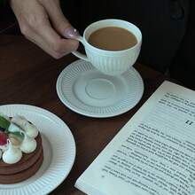 1 Set de taza y platillo de cerámica con estilo retro, adecuado para latte, capuchino, leche para el desayuno, 1 Set (Taza + Platillo) - Blanco - Ver 9