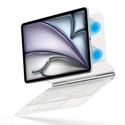 适用于 iPad Air 11/13 英寸 M3/2025/A16（第十代）的阿拉伯语键盘保护套，以及适用于 iPad Pro 11/12.9 英寸/13 英寸 M4/M2（第六代/第五代/第四代）的翻盖式键盘保护套，支持智能无线多点触控，带背光，磁吸式设计，白色