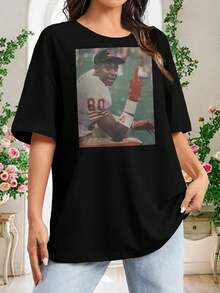 49ers Jerry Rice Flipping The Bird T-Shirt | San Francisco Football Tee For Women | Offensive Novelty Shirt - Black - View 2