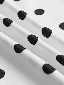 女士优雅纯色不对称无袖系带极简短款波点连衣裙 白色夏季 - 白色 - 查看 7