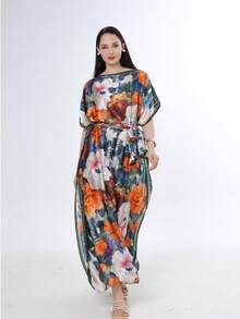 1 chiếc khăn choàng dài cỡ lớn sang trọng bằng lụa in họa tiết dành cho nữ, khăn choàng nhẹ in hoa, thích hợp mặc ở nhà vào mùa hè/thu, phù hợp với phòng máy lạnh, kiểu dáng kín đáo như áo kaftan mùa xuân. - đỏ xanh - Xem 11