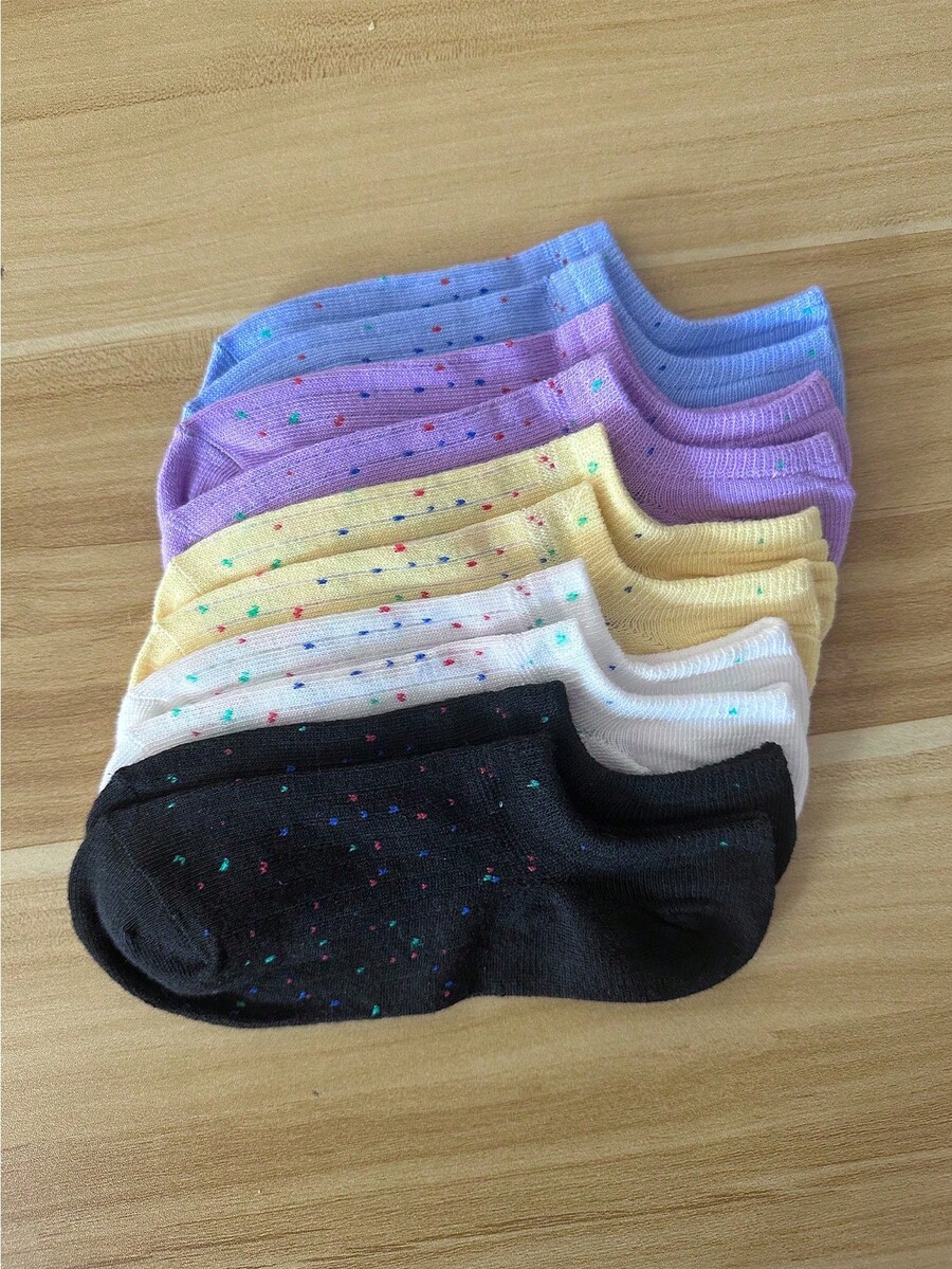 7/14 Paar Damen Polka Punkt & Gestreift Kurze Socken, geeignet für alle Jahreszeiten, mehrfarbig, Lässig, süße Damen Bootsocken