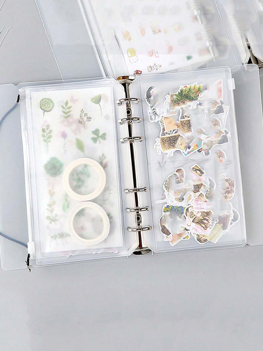 A6 Size Transparent Binder With 6 Zipper Closure Storage Bags - Multicolor - View 1