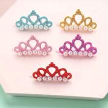 1/5pcs Faux Pearl Crown Pet Hair Clips - Stylish Crown Shape Bows For Dogs And Cats - Grooming Supplies And Accessories .
