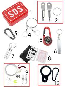 6/8/10pcs Outdoor Survival Tool Kit, Full Set Of Wilderness Survival Gear, SOS Box Survival Kit Emergency Pack