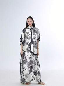 1 chiếc khăn choàng dài cỡ lớn sang trọng bằng lụa in họa tiết dành cho nữ, khăn choàng nhẹ in hoa, thích hợp mặc ở nhà vào mùa hè/thu, phù hợp với phòng máy lạnh, kiểu dáng kín đáo như áo kaftan mùa xuân. - đỏ xanh - Xem 29