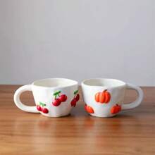 1pc Ceramic Coffee Mugs Fruit Cherry Graphic Print Coffee Cups 13.5 Oz/250 Ml Milk Tea Cup Ins Korean Style Oatmeal Breakfast Mug Drinkware Kitchen For Holiday Gift Giving Back To School