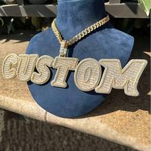 Customized New Big Letter Number Pendant Zinc Alloy Cubic Zirconia DIY Name Hip Hop Rap Personalized Couple Everyday Wear Jewelry With One 50cm Woven Chain Included, Gold, Stylish, Colorful, Vintage, Simple, Unisex, Casual, Cuties, Custom, Personalized, Unique, Ideal Gifts For Him, Middle School Students, High School Senior High School Students, College Students, University Students, Freshman, Sophomore, Underclassmen - Multicolor - View 10