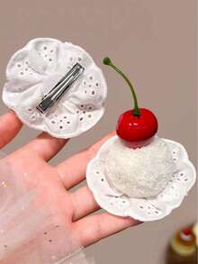 1个/2个/4个可爱樱桃蛋糕蕾丝绒球发夹，侧刘海发夹，生日拍照配饰，发饰 - 彩色 - 查看 7