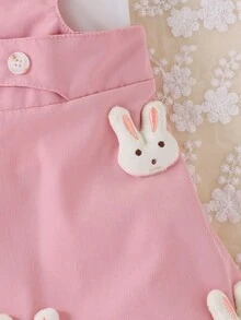 2pcs Girls Cute Bunny Short Sleeve Top And Bib Dress Set, Summer - Pink - View 5