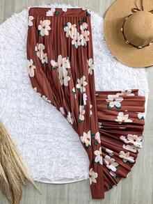 Long Pleated Evangelical Flower Skirt - Brown - View 5
