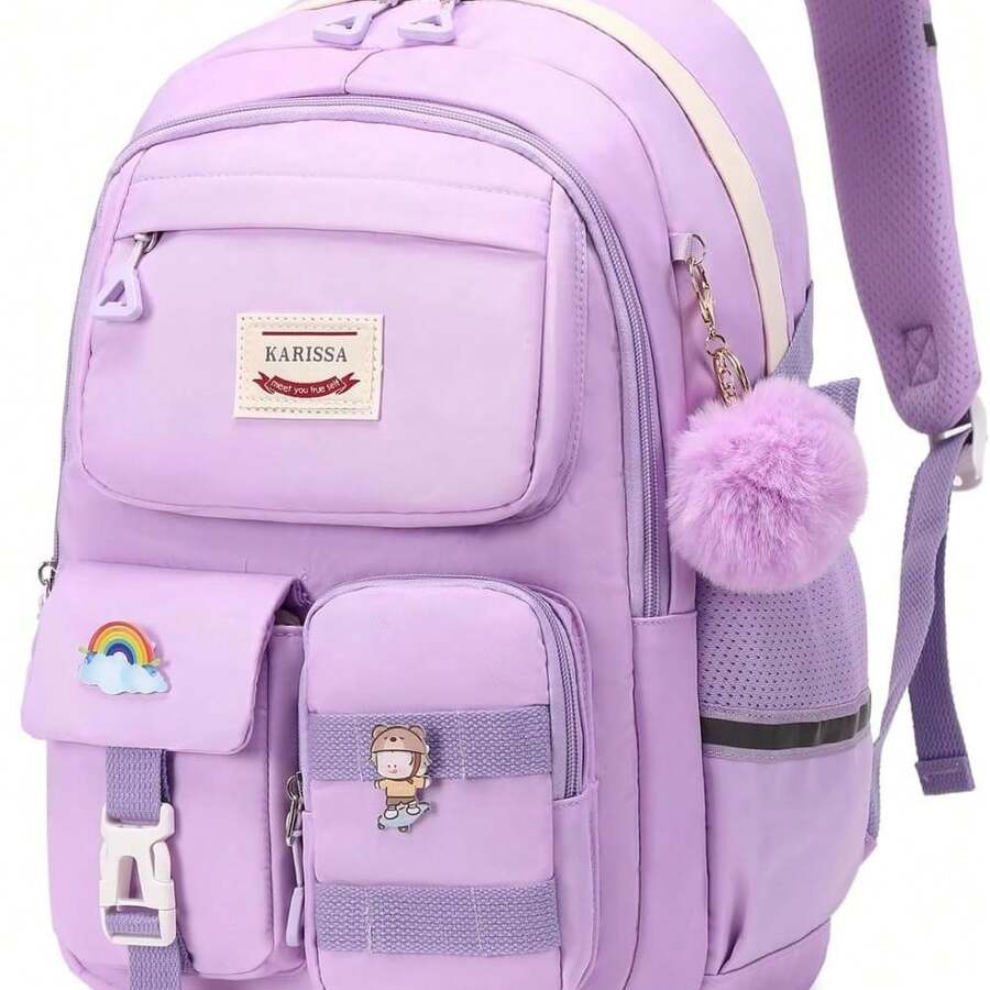 Kawaii Girls Backpack For School, Cute Teenage Multiple Pockets Backpack, Fashion Bookbag For Primary Elementary High School, Pink