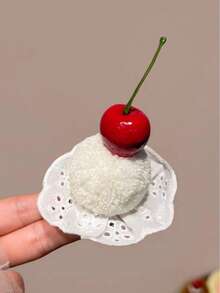 1个/2个/4个可爱樱桃蛋糕蕾丝绒球发夹，侧刘海发夹，生日拍照配饰，发饰 - 彩色 - 查看 14