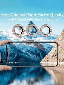 Compatible With IPhone 16 Pro/Compatible With IPhone 16 Pro Max Camera Lens Protector, Cute Shiny Metal Ring With Tempered Glass Screen, Fits Case (Desert Titanium) 3 Packs - Brown - View 5