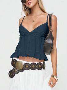 Women's Boho Linen Casual Sexy Camisole Top, Suitable For Music Festival Concert Coachella Party, Hot Girl Spring Summer Daily Wear, Rave