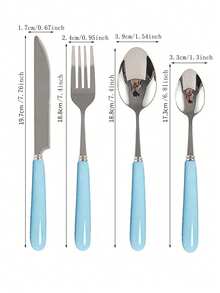 Juego de cubiertos de acero inoxidable de 2/4/12/24 piezas con mango de cerámica - Cuchillo para bistec, cuchara sopera, cuchara de postre y tenedor - Cubiertos creativos, utensilios y accesorios de cocina que incluyen cuchillo, tenedor, cuchara - Perfecto para comidas diarias, fiestas y reuniones festivas - Multicolor - Ver 6
