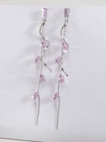 1 Cặp bông tai tua rua hình lá Zirconia sang trọng, ngôi sao, hình giọt nước, thích hợp cho trang phục hàng ngày của phụ nữ, đám cưới, sự kiện trang trọng, có sẵn màu trắng, đen, hồng, xanh lá cây, xanh lam, nhiều màu - Kim cương hồng bạc - Xem 2