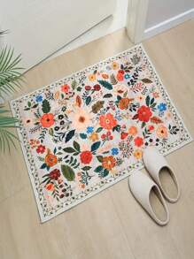 1pc Bohemian Vibrant Floral Area Rug, Colorful Flower Decor Carpet For Living Room, Bedroom, Entryway, Kitchen, Bathroom, Gaming Room, Study, Durable And Easy To Clean