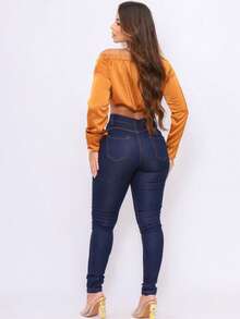 Women's Skinny High Waist Jeans With Lycra Basic Butt Lift Effect - Rửa tối - Xem 2