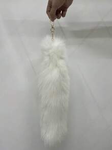 1pc Faux Fur Fox Tail Keychain, Bag Charm - Grey - View 4