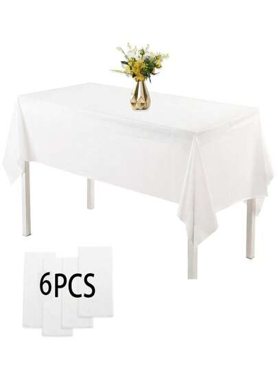 6pcs White Tablecloths, Stain & Wrinkle Resistant Washable Polyester, Rectangular For Weddings, Birthdays, Buffet Parties, And Camping Decor,Versatile Covering | Simple Elegance | Polyester Fabric, Fabric Tablecloth Summer Gifts Beach Back To School School Supplies Room Decor