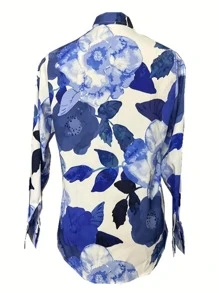 Cămașă casual cu mânecă lungă, cu imprimeu floral vibrant