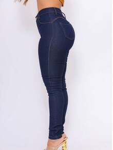 Women's Skinny High Waist Jeans With Lycra Basic Butt Lift Effect - Rửa tối - Xem 4