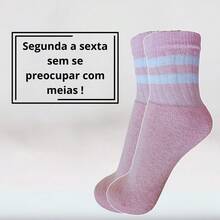 Women's Cotton Socks 05 Pairs With Stripes Mid-Calf - 淺粉色 - 查看 4