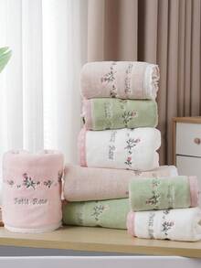 1/2/3 件珊瑚绒刺绣玫瑰浴室毛巾/浴巾，田园浪漫风格花卉元素，吸水柔软流苏洗脸巾或浴巾，舒适的家居浴室装饰，情人节礼物，美容院返校日家用浴室淋浴毛巾，适用于美容院、酒店运动、家居必需品、毛巾、护肤 - 綠色 - 查看 12