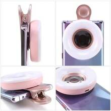 Mobile Phone Fill Light 15X Macro Portable Selfie Lens Ring Flash Lamp Universal Clip - 粉色 - 查看 3