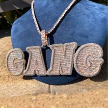 Customized New Big Letter Number Pendant Zinc Alloy Cubic Zirconia DIY Name Hip Hop Rap Personalized Couple Everyday Wear Jewelry With One 50cm Woven Chain Included, Gold, Stylish, Colorful, Vintage, Simple, Unisex, Casual, Cuties, Custom, Personalized, Unique, Ideal Gifts For Him, Middle School Students, High School Senior High School Students, College Students, University Students, Freshman, Sophomore, Underclassmen - Multicolor - View 12