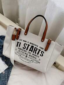 Túi tote vải canvas in chữ tái sử dụng dành cho nữ, túi đeo vai thường ngày, túi mua sắm đi học dung tích lớn, túi xách dày dặn, túi nữ, túi du lịch bằng vải canvas, túi du lịch, túi đeo vai, túi xách nữ, vật dụng cần thiết cho sinh viên đại học. - trắng - Xem 2