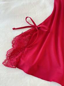 女士蝴蝶结装饰性感吊带睡裙，露背蕾丝娃娃裙，可调节肩带，深V性感内衣，花卉蕾丝撞色柔软针织睡袍，女士纯色修身开衩睡裙，适合卧室、蜜月、周年纪念、新娘礼物、睡衣派对