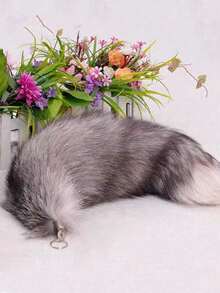 1pc Faux Fur Fox Tail Keychain, Bag Charm - Grey - View 5