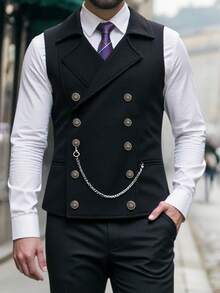 Chaleco de traje de doble botonadura para hombres con cadena, estilo británico retro adecuado para bodas, fiestas, eventos formales, galas