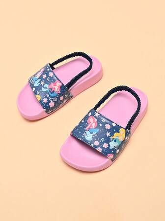 Barntofflor i skumgummi, lätta, halkfria, mjuka sular, söta tecknade sjöjungfrumönster, mellanstora och små barntofflor, avslappnade, snabbtorkande remmar, enkla strandsandaler för flickor