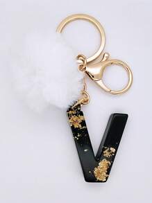 1 件男女通用经典黑白休闲个性化 Pom Pom 首字母钥匙扣、时尚配饰、背包挂饰，适合作为送给朋友的礼物 - 黑與白 - 查看 25