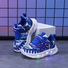 MGO Kidss Nuevos zapatos para niños otoño 2025 Zapatos deportivos con dinosaurio y luz LED, con parte superior para niños. Zapatillas con dinosaurio luminoso para niños de 1 a 6 años, primavera/otoño - Azul - Ver 5