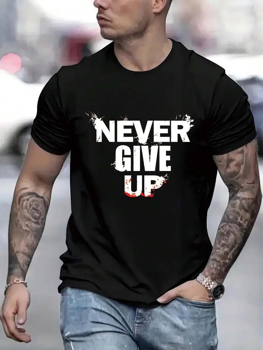 [Popular Choice] Stylish Casual Men's Letter Print T-Shirt - Men's Summer Graphic Pure Cottons T-Shirts - Crew Necked, Short-Sleeved, Soft, Comfortable, And Stylish | Flattering Solid Simple Tops - Black - View 1